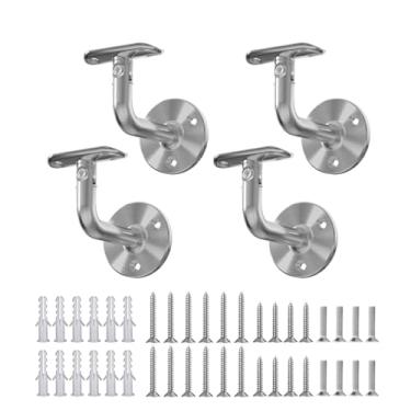 Imagem de Suporte de corrimão, suporte de trilho de mão de aço inoxidável 316 com rotação de 180°, suporte de trilho de escada com acabamento acetinado para uso interno e externo para escadas, banheiro - pacote