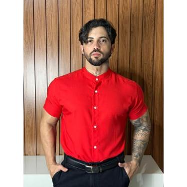 Imagem de Camisa Social Gola Padre Masculina Slim Manga Curta - Mitchelgutto, Ve