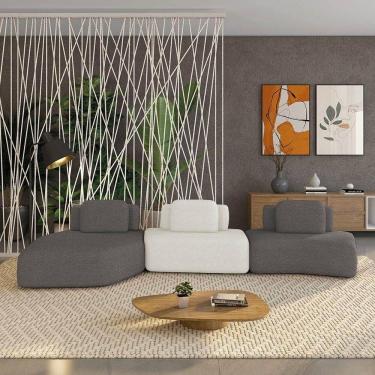 Imagem de Sofá 3 Lugares Orgânico Com Chaise E 2 Módulos Berlim Bouclê Grafite-off White K01 - D`rossi