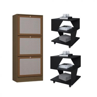 Imagem de Kit Sapateira Spin Tropical 3 Portas e 2 Mesas de Cabeceira/Centro Poquema