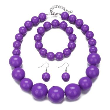 Imagem de Conjunto de joias de pérolas para mulheres colar grosso moderno vermelho/branco/rosa gargantilha colar e brincos com pulseiras, vestido de festa de Natal, meias de Natal, fantasias de Mrs Roper para