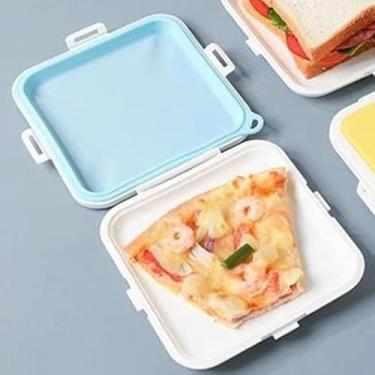 Imagem de Recipiente para sanduíche com tampa de encaixe, lancheira portátil de silicone com fivela – Recipiente reutilizável à prova de vazamento para pão, frutas, salada, lanches e sanduíches
