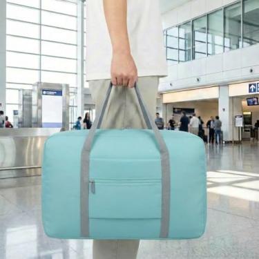 Imagem de Bolsa de viagem leve e dobrável – Mala de mão compacta para viagens noturnas, bolsa unissex para fim de semana, Verde hortelã, Esportes