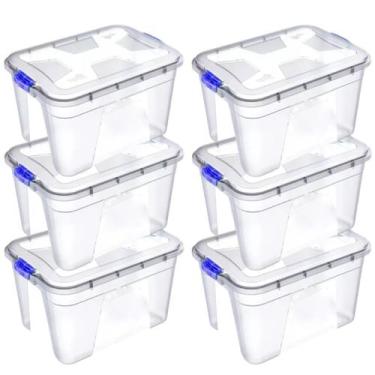 Imagem de Kit 6 Caixa Organizadora Transparente Grande Tampa Trava 30 Litros - u