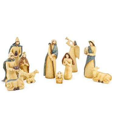 Imagem de Elysian Gift Shop Conjunto de presépio de Natal, 11 peças, estatuetas internas com sagrada família, anjo, sábios e animais, minimalista, aparência de madeira, decoração de mesa de presépio de arte