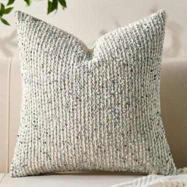 Imagem de Allorry Capas de almofada decorativas para sofá 45,7 x 45,7 cm (18 x 45.7 cm) Capas de almofada de lã macia listrada branca creme com textura neutra Boho para decoração moderna de casa de fazenda