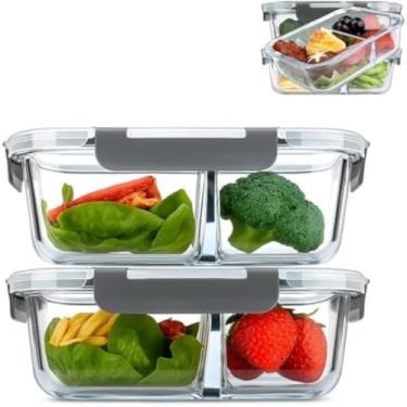 Imagem de Recipiente retangular de armazenamento de alimentos com divisoria de vidro, grande, duradouro.