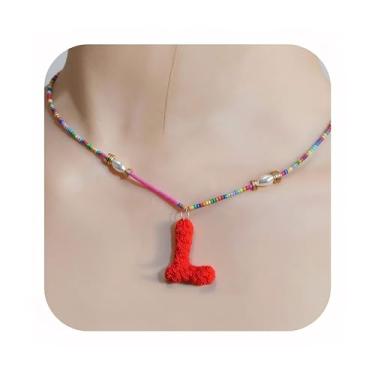 Imagem de ZShireeyBlackey Colar de contas coloridas com inicial para mulheres, colar de letras de bolhas personalizado com miçangas para meninas, gargantilhas boêmias, joias e presentes, Resina, Sem Pedra