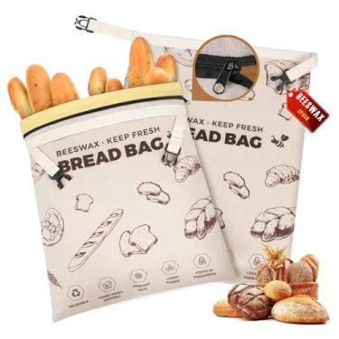 Imagem de YARRAMATE Sacos de pão de cera de abelha para fermento caseiro, sacos de armazenamento de alimentos de linho reutilizáveis com zíper para manter o pão fresco, grande seguro para freezer e recipientes