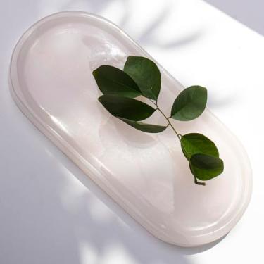 Imagem de Bandeja oval de mármore natural, 25,4 x 12,7 cm, para banheiro, quarto, bancada, acessório para velas de perfume, joias, decoração de casa, jade rosa