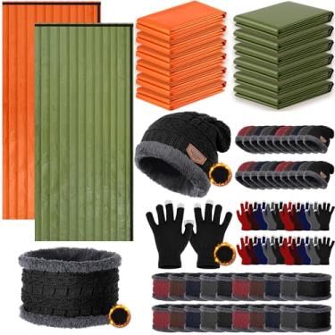 Imagem de Tranqun 80 sacos de dormir de emergência a granel com chapéu de inverno luvas cachecol, saco de dormir de sobrevivência, saco de dormir biivy, impermeável, leve, cobertor térmico para acampamento