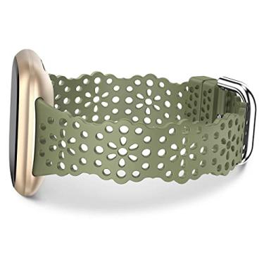 Imagem de Pulseira esportiva feminina compatível com Fitbit Versa 3/Versa 4/Sense 2/Sense de silicone macio, flor fofa, vazada, alça de renda, fina, verde