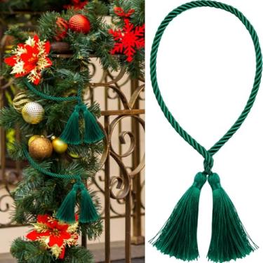 Imagem de Zhengmy 30 peças de gravatas de guirlanda de Natal de 50 cm com borlas cobertas de tecido de Natal para corrimão, reutilizável, flexível, para decorações de Natal, casa, férias, artesanato (verde)