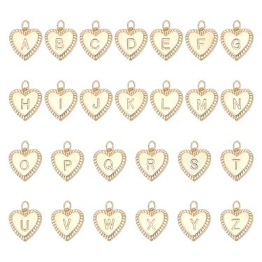 Imagem de UNICRAFTALE 26 peças de pingentes de coração com letra de aço inoxidável, banhado a ouro 18 K, com palavra A-Z, pingente adorável para colar DIY, pulseira, pingente de casamento, fabricação de joias
