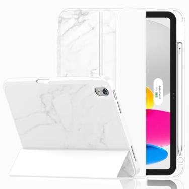 Imagem de iMieet Capa para iPad (A16)/iPad 10ª geração [11 polegadas 2025/10,9 polegadas 2022], capa inteligente com suporte de três dobras com suporte para lápis e parte traseira de TPU macio, suporta Touch ID