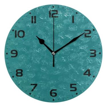 Imagem de JUZIHAI Relógio de parede liso, verde-petróleo, cor sólida, silencioso, redondo, sem tique-taque, operado por bateria, fácil de ler, relógio decorativo de parede para casa, cozinha, sala de estar