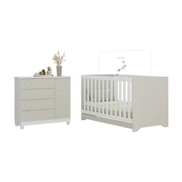 Imagem de Berço Americano 3 em 1 Allegra em MDP com Cômoda 1 Porta 4 Gavetas Branco-off White com...
