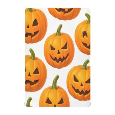 Imagem de JUZIHAI Lençol de berço de Halloween para meninos e meninas, lanternas esculpidas de Halloween, macio, elástico, respirável, capa de colchão para berço padrão e cama infantil, 132 x 71 cm