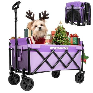 Imagem de Carroça dobrável com rodas, carrinhos utilitários leves dobráveis com capacidade de peso de 99 kg, carrinhos com porta-copos para jardim, esportes, mercearia, compras (roxo)