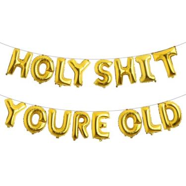 Imagem de Holy Shit You're Old Balloon Banner Decorações de aniversário, balões velhos como , faixa Happy Birthday for Over The Hill, artigos engraçados para decorações de aniversário de velhice (HOLY SHIT