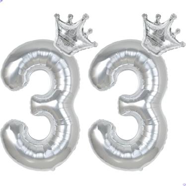 Imagem de 33 números de balões de 101,6 cm para decorações de aniversário de 33 anos para homens e mulheres, decoração de aniversário de 33 anos de Mylar gigante para ele e ela