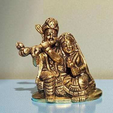 Imagem de Shiva Lingam Shop Brass Radha Krishna Idol 3 Inch 330 Gram | Handcrafted Hindu God Statue for Home Temple, Puja, Meditation & Spiritual Décor | Religious Gift for Devotees