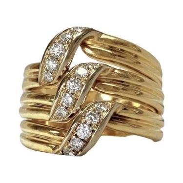 Imagem de Anel De Casamento Em Zircônia Cúbica Com Banda Larga Na Cor Dourada Pa