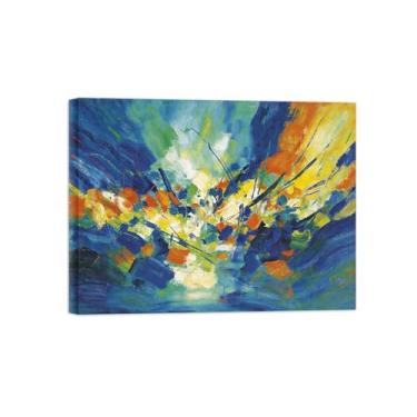 Imagem de Impressões abstratas em tela-Quadro texturizado para parede-Azul verde e laranja 2-Pintura moderna para sala de estar 30x40cm Tela Embrulhada