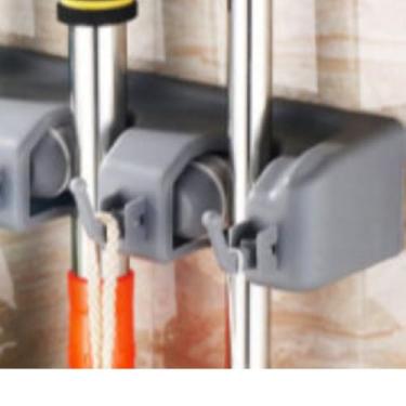 Imagem de Suporte Organizador Multiuso Forte p/Parede 5 Espaços e Ganchos p/Vassoura Rodo