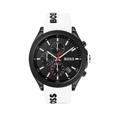 Imagem de BOSS Relógio masculino Velocity de quartzo de aço inoxidável com pulseira de silicone, branco, (modelo: 1513718), Velocity White, Relógio de quartzo