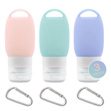 Imagem de Conjunto de 3 frascos de viagem de silicone à prova de vazamento com chaveiro, recipientes recarregáveis para xampu e sabonete