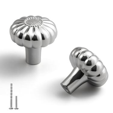 Imagem de YAGU Pacote com 6 maçanetas redondas cromadas polidas para armário de cozinha de 3,5 cm (1-1/5 pol.) Girassol prata brilhante puxador de gaveta para armário armário guarda-roupa