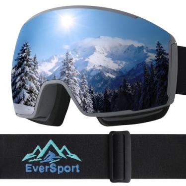 Imagem de EverSport Óculos de esqui para homens e mulheres, óculos de snowboard de visão ampla, óculos de neve OTG antiembaçamento com lentes intercambiáveis - Óculos de revestimento Revo, 100% de proteção UV