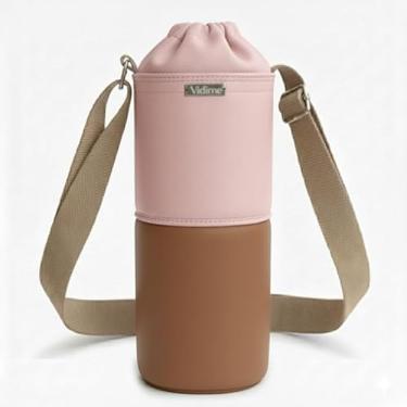 Imagem de Bolsa Térmica (ROSA COM MARROM) RAMIERE para Garrafa de 750 ML em Couro Sintético - Coleção Cores VERÃO 2026