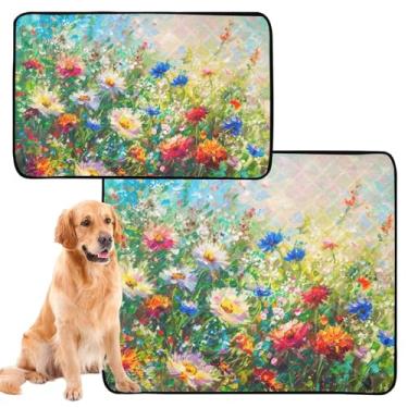 Imagem de TSENQUE Almofadas de arte de pintura de flores silvestres laváveis reutilizáveis para gatos de estimação almofada absorvente para cães tapete de caixa de cachorro fofo à prova d'água, pequeno x pacote