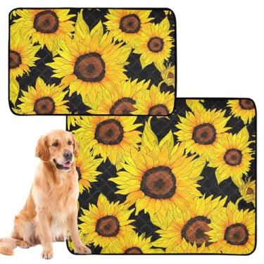 Imagem de TSENQUE Amortecedor de girassóis vibrantes, preto, para animais de estimação, reutilizáveis, laváveis e laváveis para cães, tapete de cercadinho absorvente para cachorros, médio + grande, conjunto de