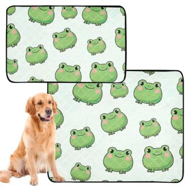 Imagem de Tapete fofo verde de sapos para animais de estimação, reutilizável, lavável, para cães, tapete impermeável para gaiola de cachorro, almofadas absorventes fofas para treinamento de filhotes, médio +
