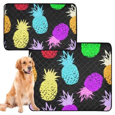 Imagem de TSENQUE Almofada de abacaxi em cores pretas para animais de estimação e gatos, lavável, tapete impermeável para cães, absorventes de cachorro, almofadas de penico, médio + grande, conjunto de 2