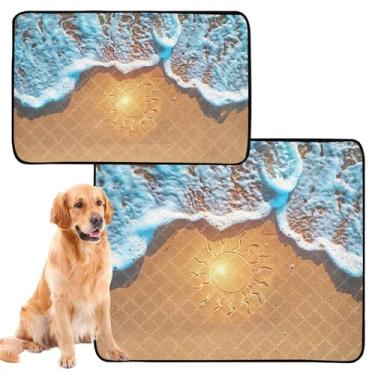 Imagem de Sun Sand Exótico Verão Praia Pet Cat Pee Pad Reutilizável Lavável Pee Pads Cães Cute Dog Crate Mat Impermeável Filhote de Cachorro Tapetes para Cães, Médio + Grande, Conjunto de 2