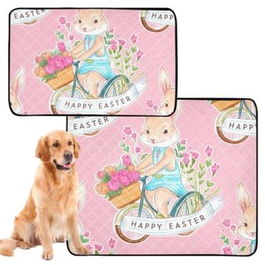 Imagem de Cute Bunny Tapete de páscoa floral rosa lavável para animais de estimação tapete de chão impermeável antiderrapante tapete de xixi reutilizável filhote de cachorro absorvente médio + grande, conjunto
