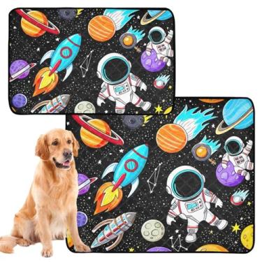 Imagem de TSENQUE Astronautas Planet Rocket Star Almofada reutilizável para xixi para animais de estimação laváveis para cães, à prova d'água, tapete de cercadinho para cachorros, pequeno x pacote com 3
