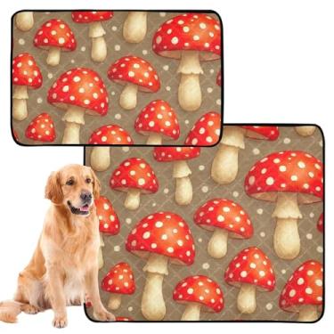 Imagem de Cute Red Cogumelos Laváveis Almofadas de Xixi Reutilizáveis para Animais de Estimação Tapete Impermeável para Cachorros Absorventes Almofadas de Penico para Cachorros, Médio + Grande, Conjunto de 2
