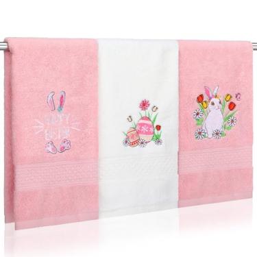 Imagem de Breling 3 peças de toalhas de mão de ovos de coelhinho da Páscoa para banheiro 33,3 x 73 cm Happy Easter Toalha de banho decorações de algodão macio bordado decoração de casa para acessórios de