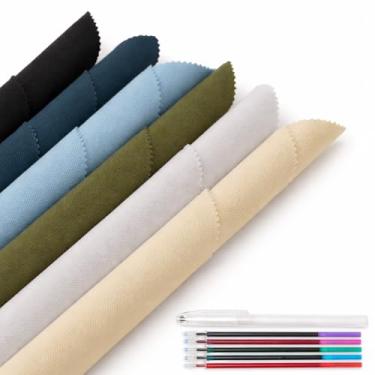 Imagem de KEPYDRMTF Kit de tecido bordado com canetas solúveis em água – 24 peças (6 quadrados de tecido de algodão 30 x 30 cm + 6 canetas coloridas) | para projetos de bordado, decoração de estofados e