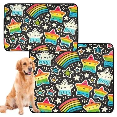 Imagem de TSENQUE Rainbow Stars Black Sky Almofada de xixi reutilizável lavável para animais de estimação tapete de urina fofo para cães à prova d'água absorvente almofada de penico para cães, pequeno x pacote