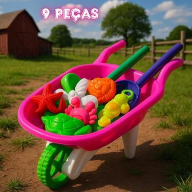 Imagem de Carrinho de Mão Infantil Rosa RB15 Rei do Balde com Acessórios Brinque