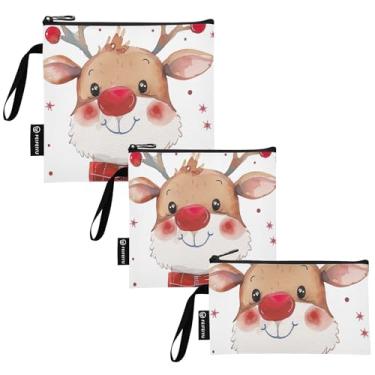 Imagem de TSENQUE Sacos de sanduíche reutilizáveis de Natal de rena de tecido lavável com zíper para viagens, trabalho, escritório, escola (pacote com 3: P/M/G)