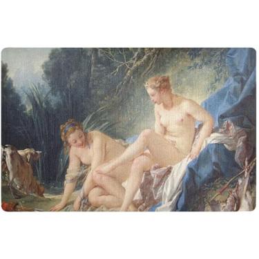 Imagem de TSENQUE Tapete personalizado François Boucher pintura Diana tapete bonito para porta da frente, tapete de varanda impermeável, tapetes de entrada internos laváveis para casa, 81 cm x 50 cm