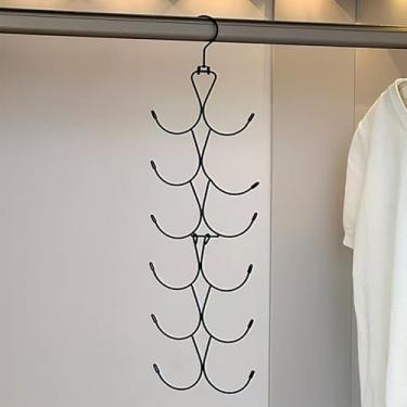 Imagem de Cabide dobrável multifuncional de 12 ganchos para cachecóis, camisetas e roupas íntimas (preto)