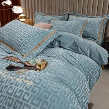 Imagem de Jogo de Cama de Inverno Dupla Face em Veludo Leite, Capa de Edredom, Lençol e Fronha, Conjunto de Roupa de Cama para Quarto, Azul Celeste, Tamanho Queen, 4 peças